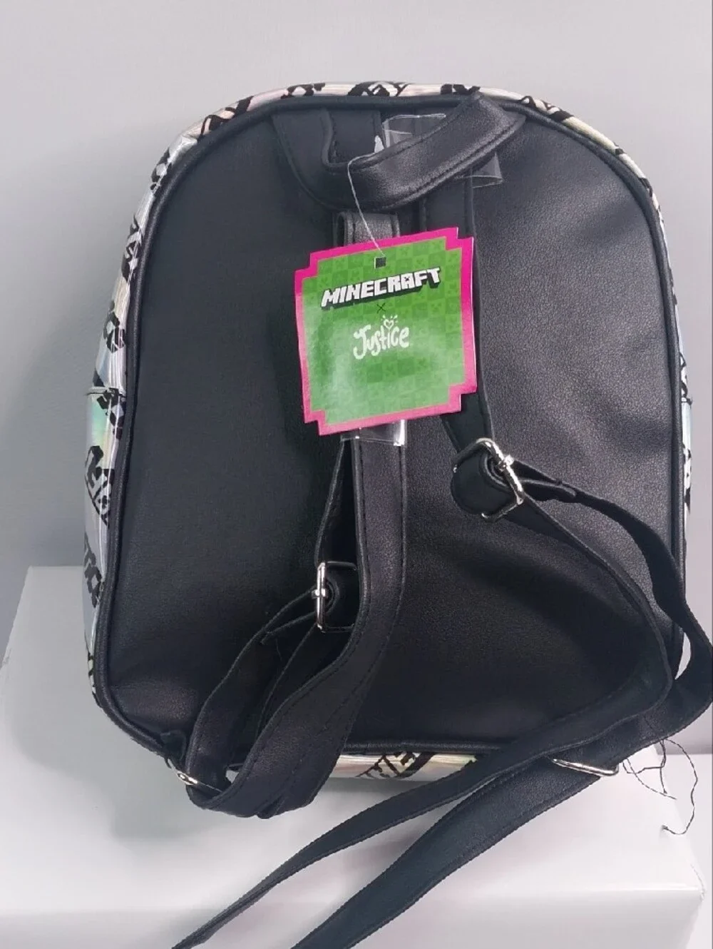 Justic Minecraft Holographic Mini Backpack - Holographic Black with Green Patch